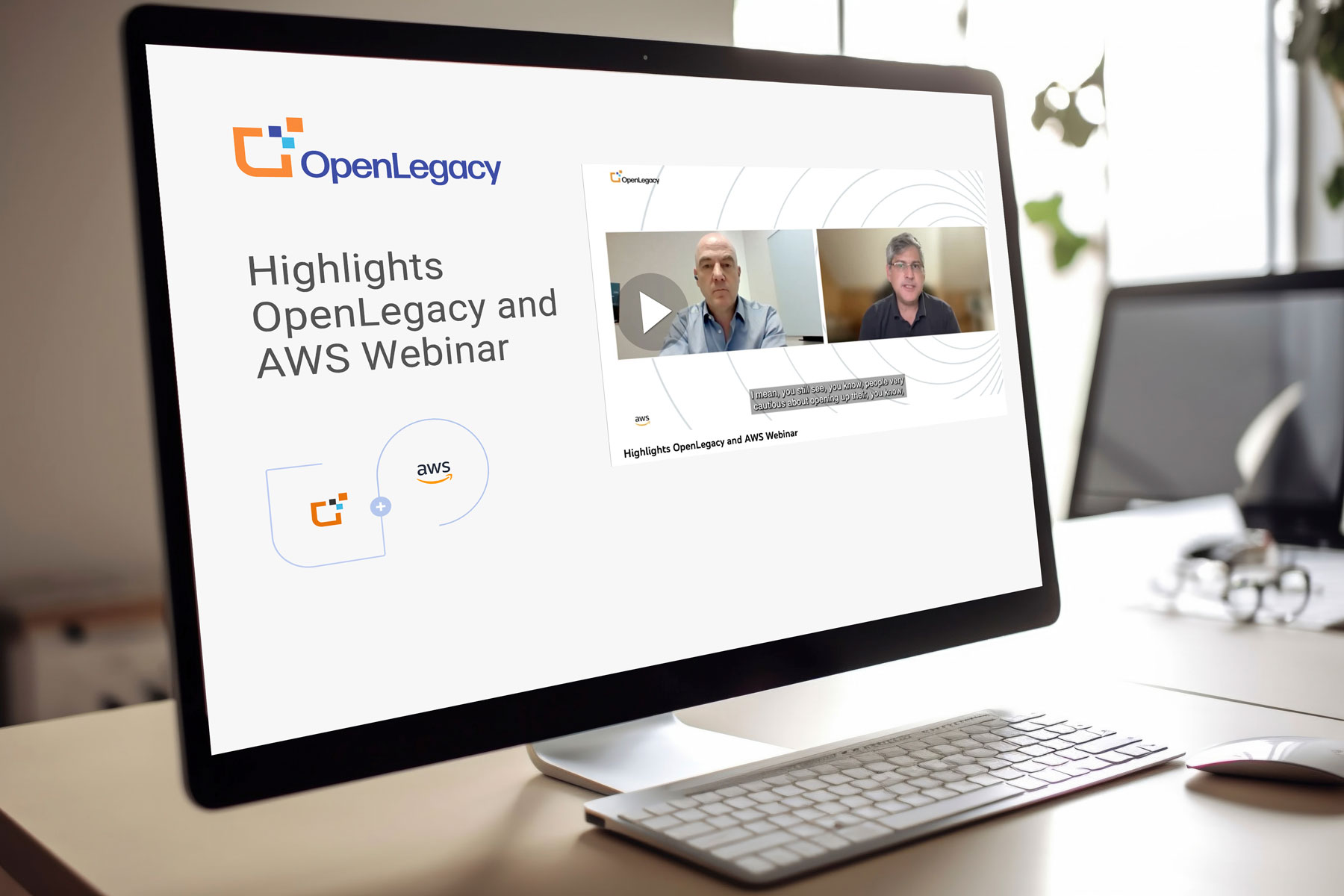 Image of AWS + Openlegacy webcast on a computer screen